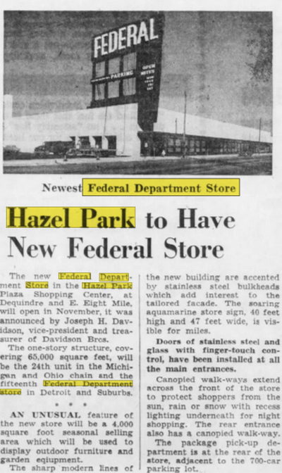 Federals (Federal Department Store) - Oct 21 1956 Article (newer photo)